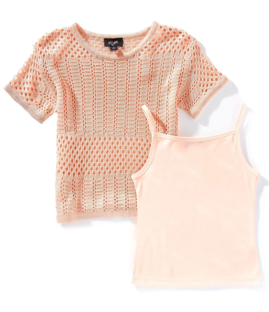 I.N. Girl Big Girls Short-Sleeve Patterned Sweater & Sleeveless Solid Tank Top Set