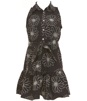 I.N. Girl Big Girls Sleeveless Floral-Embroidered Shirtdress