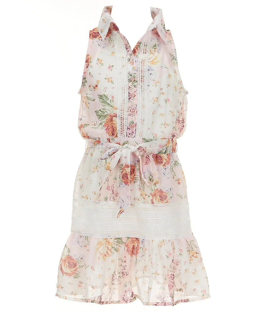 I.N. Girl Big Girls Sleeveless Mixed-Media/Lace-Trimmed Shirtdress