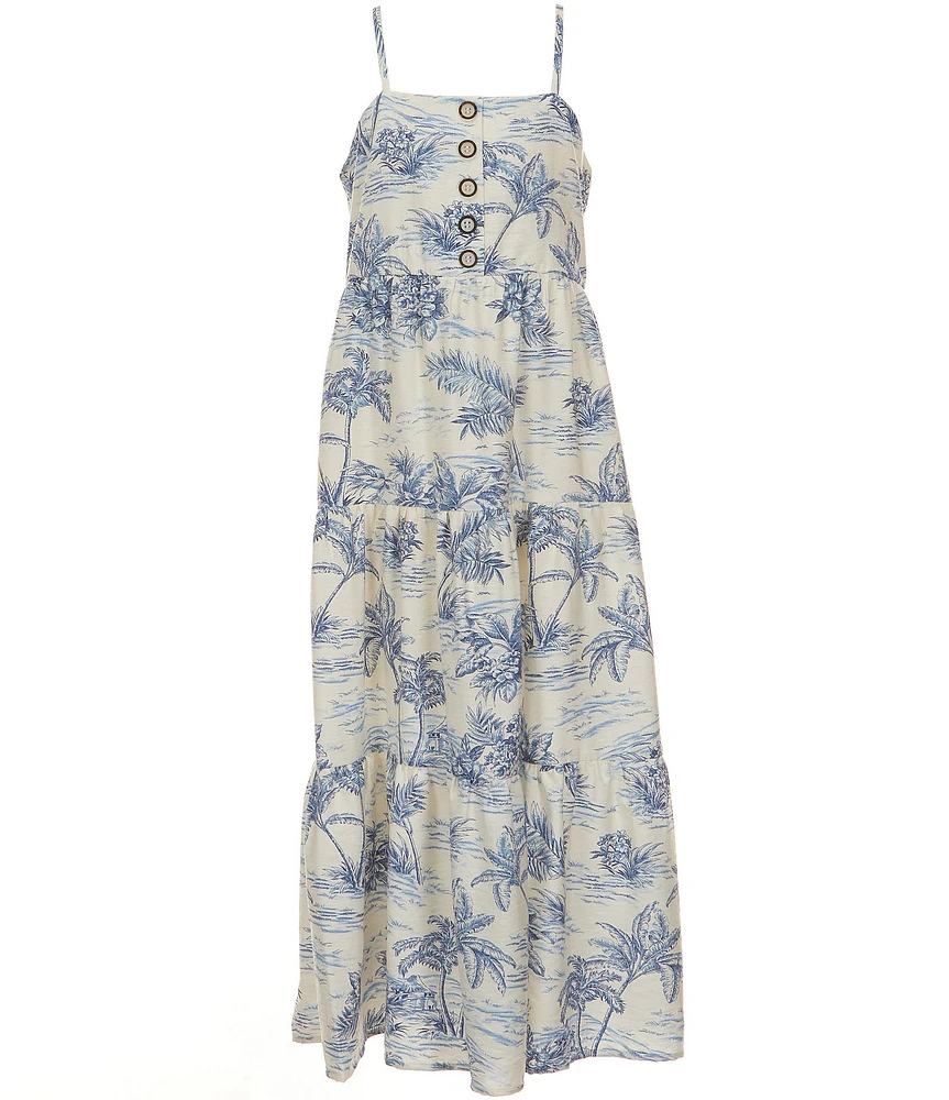 I.N. Girl Big Girls Tropical Print Tiered Sleeveless Maxi Dress