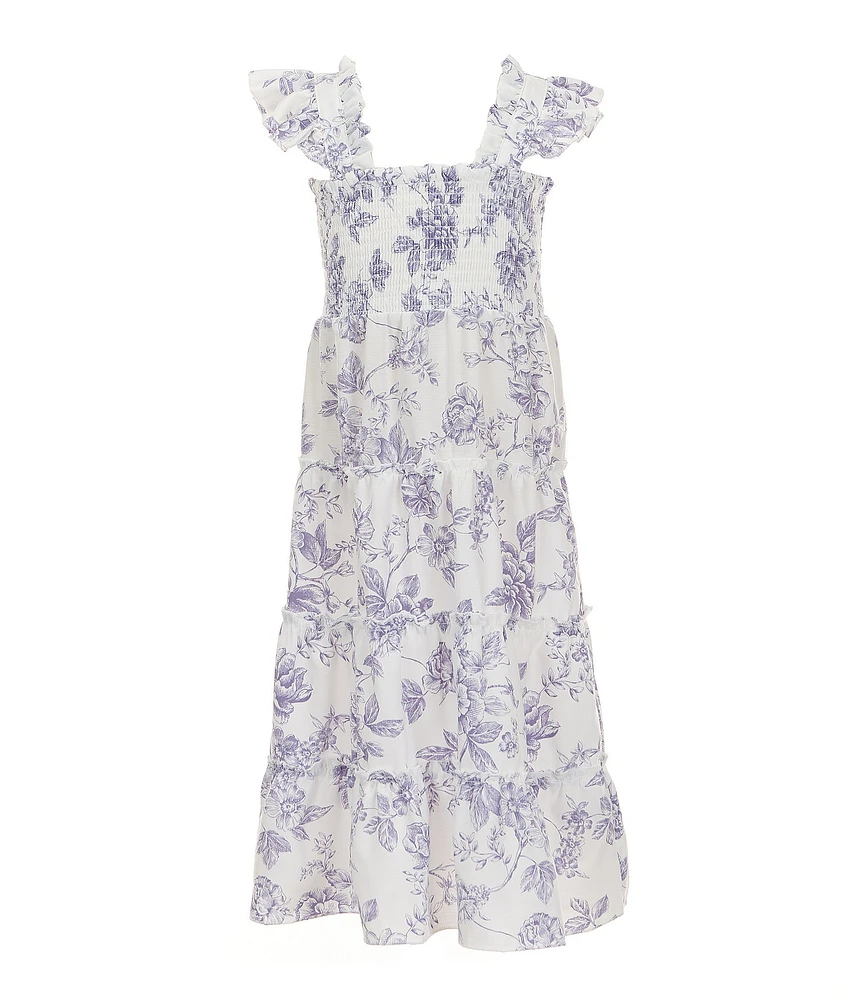 I.N. Girl Little Girls Flutter-Sleeve Floral-Toile-Printed Dress