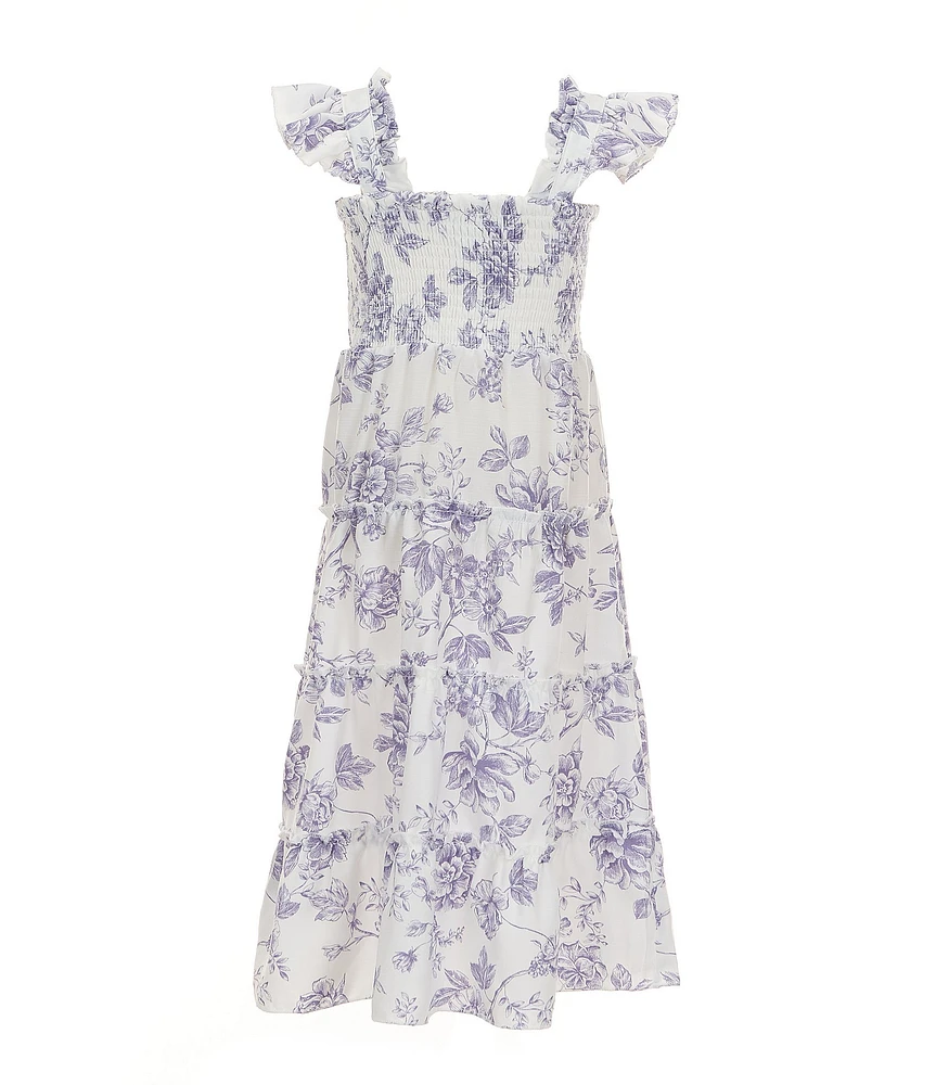 I.N. Girl Little Girls Flutter-Sleeve Floral-Toile-Printed Dress