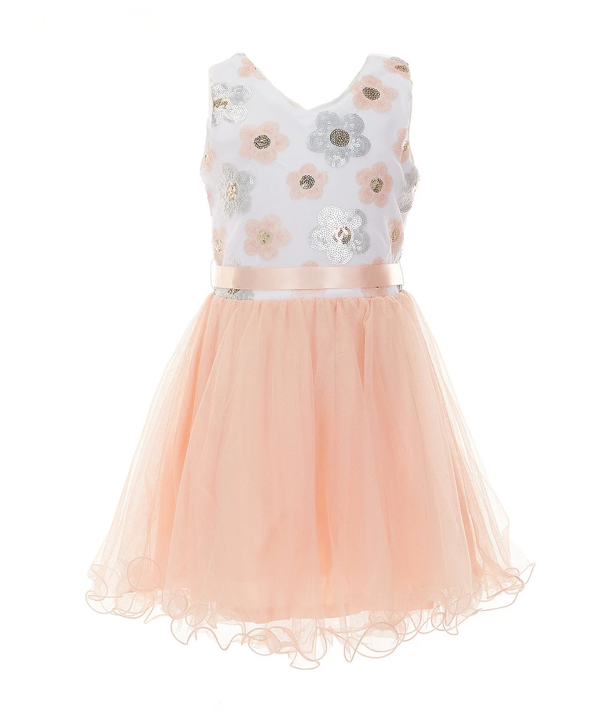 I.N. Girl Little Girls Sleeveless Sequin-Embellished Daisy-Applique Bodice/Tutu Mesh Skirted Fit & Flare Dress