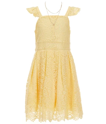 I.N. Girl Big Girls Flutter-Sleeve Patterned Lace-Trimmed Fit-And-Flare Dress