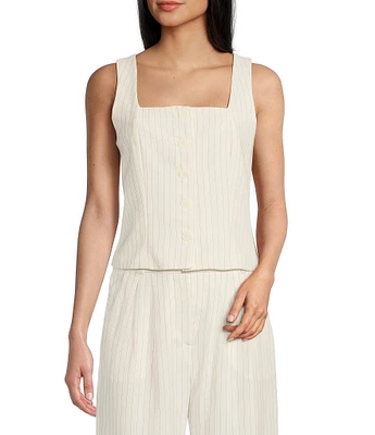 I.N. San Francisco Pinstripe Square Neck Button-Front Coordinating Vest Top