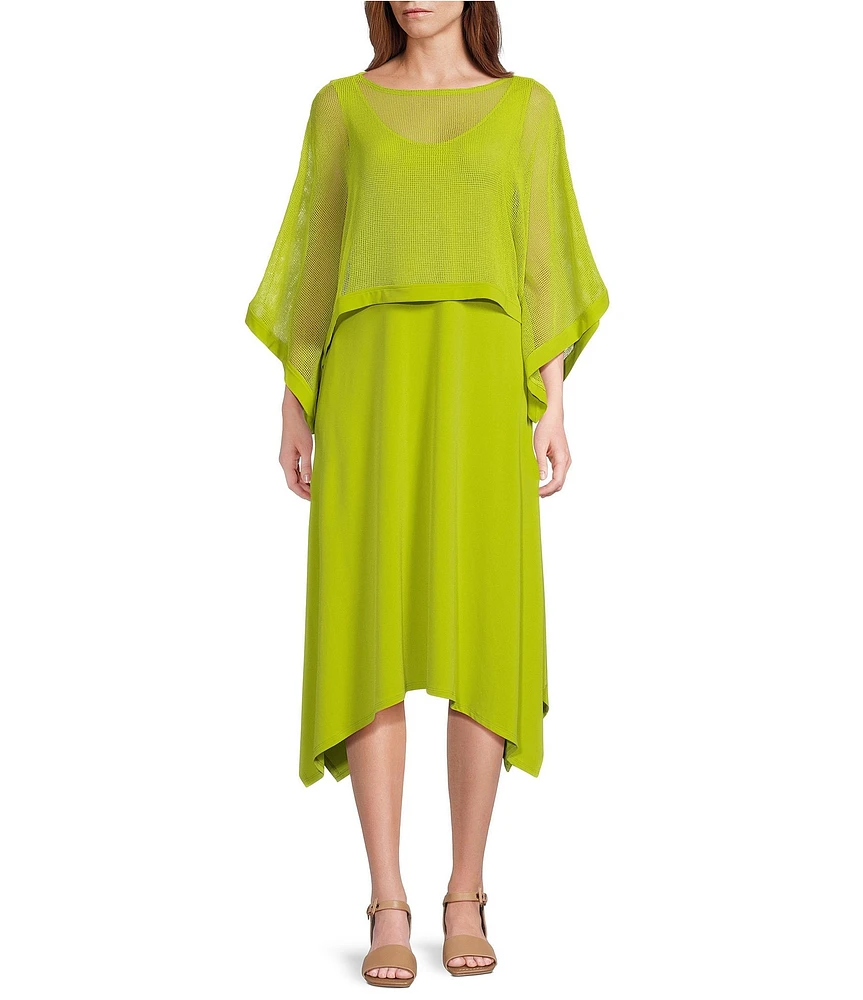 IC Collection Knit Scop Neck 3/4 Sleeve Overlay Midi Dress