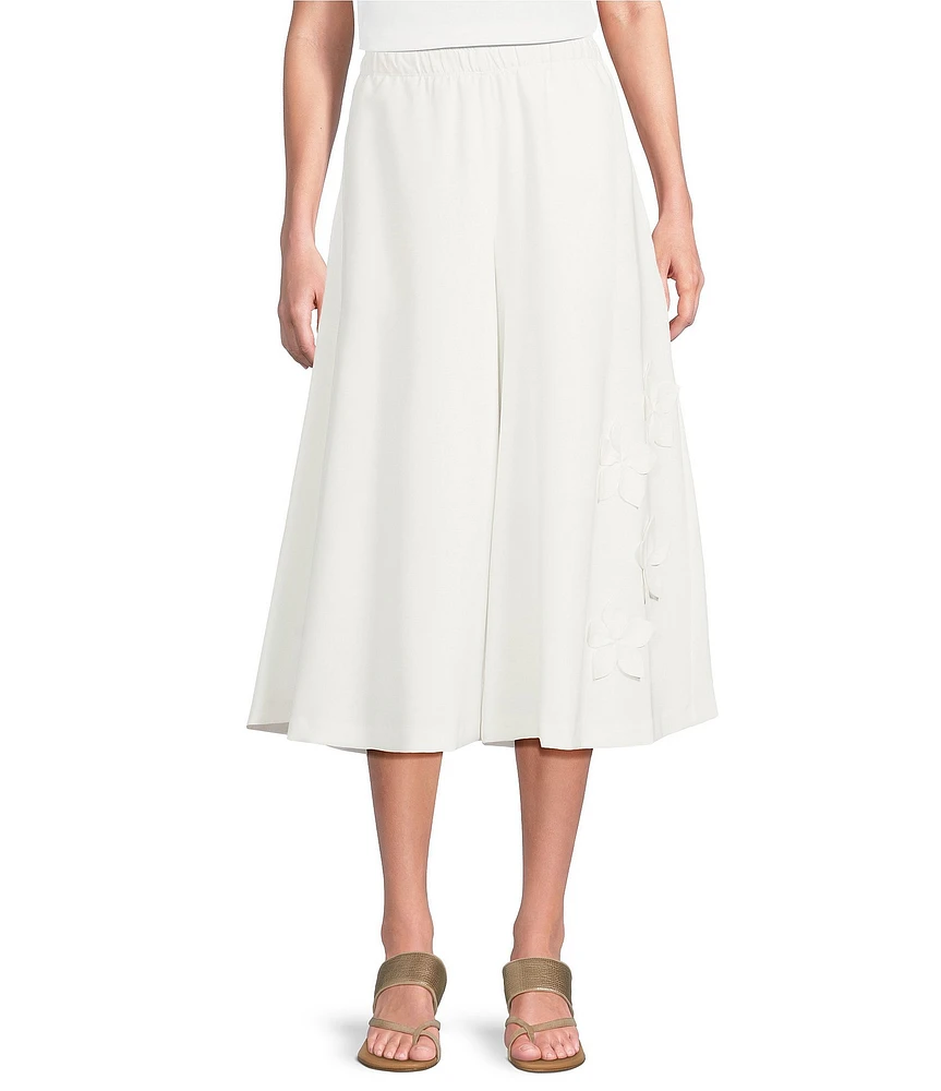 IC Collection Knit Wide Leg Floral Applique Palazo Pants
