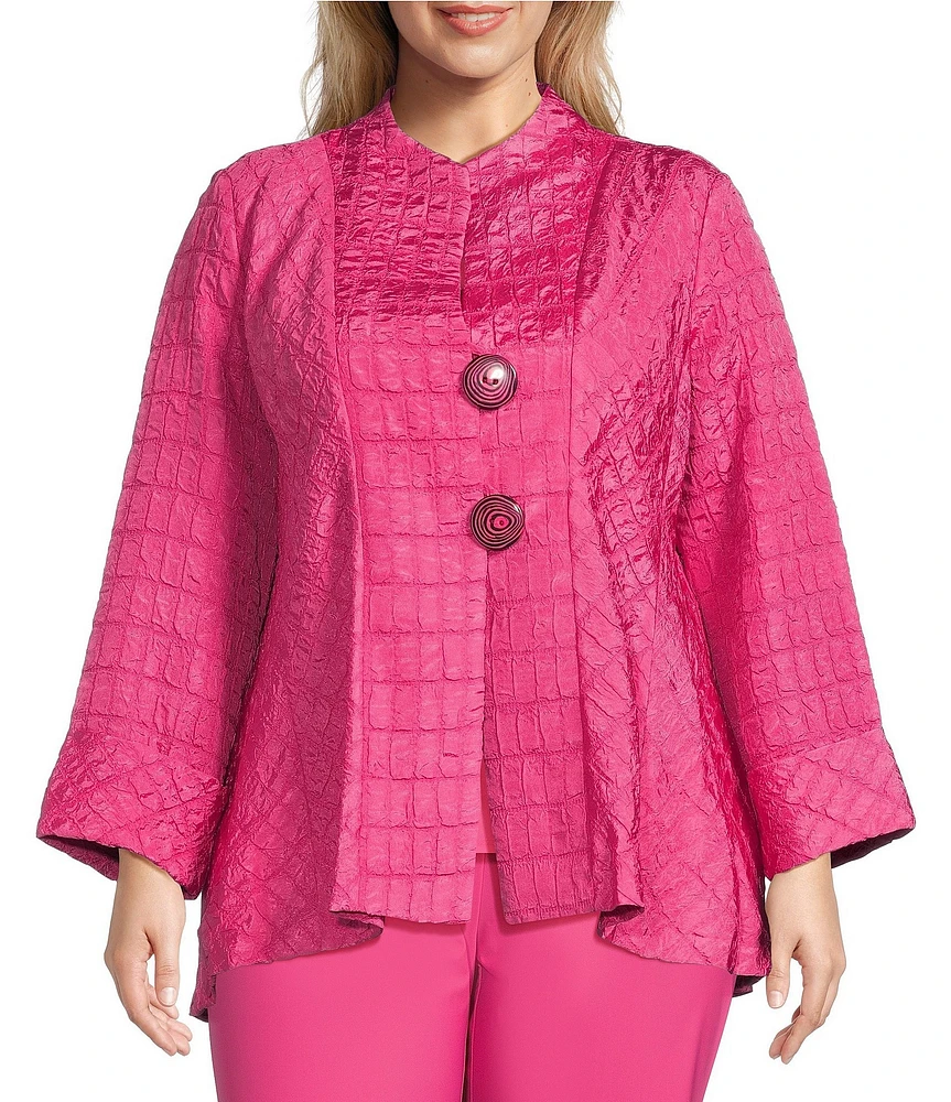 IC Collection Plus Size Crinkle Jacquard High Neck Bracelet Sleeve Fit-And-Flare Jacket