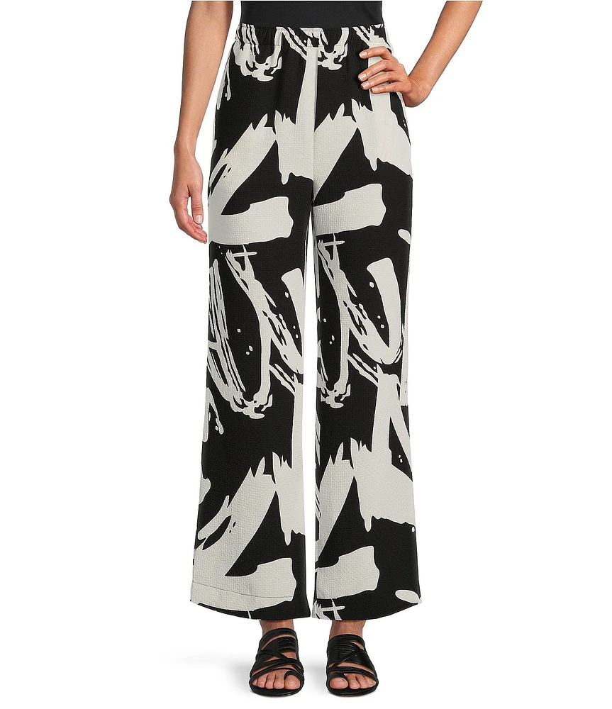 IC Collection Woven Abstract Print Elastic Waist Pull-On Pants
