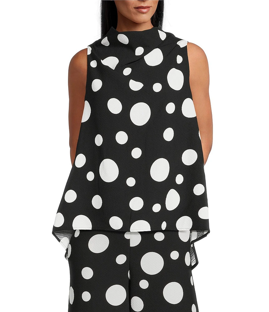 IC Collection Woven Dot Print Cowl Neck Sleeveless High-Low Coordinating Tank Top