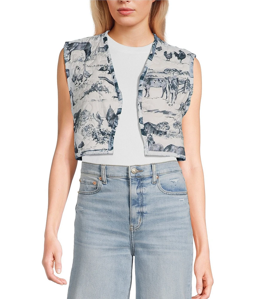 Ida Mae Home Aledo Toile Western Print Open Front Cropped Vest