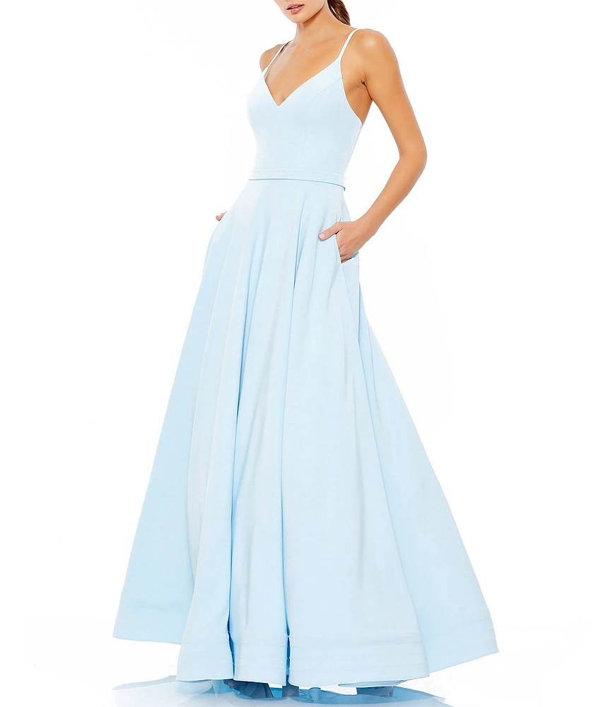 Ieena for Mac Duggal V-Neck Sleeveless A-Line Fully Lined Ball Gown