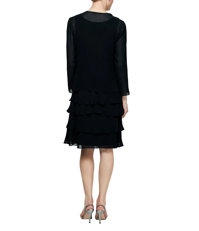 ignite evenings petite dresses Compare Size Sequin Trim Scoop Neck Long Sleeve Tiered Jacket Dress RL:2326tues Taglia:L Elegant Hand-Beaded Green Crystal Boat neck From Ignite Evenings