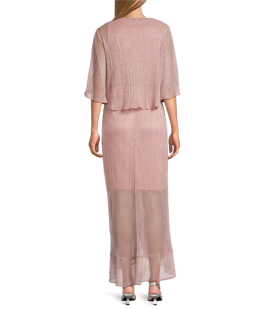 Ignite Evenings V-Neck Bodre Metallic Jacket Dress