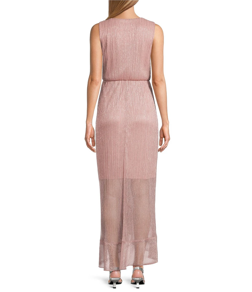 Ignite Evenings V-Neck Bodre Metallic Jacket Dress