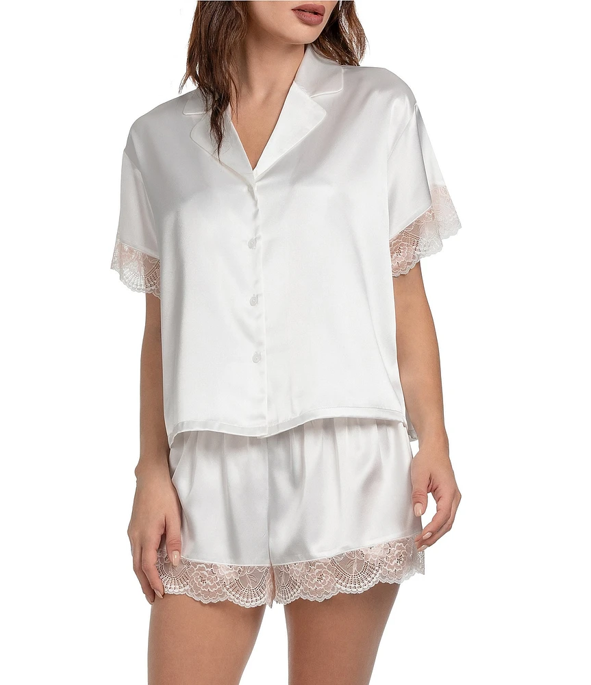 In Bloom By Jonquil Satin & Lace Short Sleeve Button-Front Shorty Bridal Pajama Set