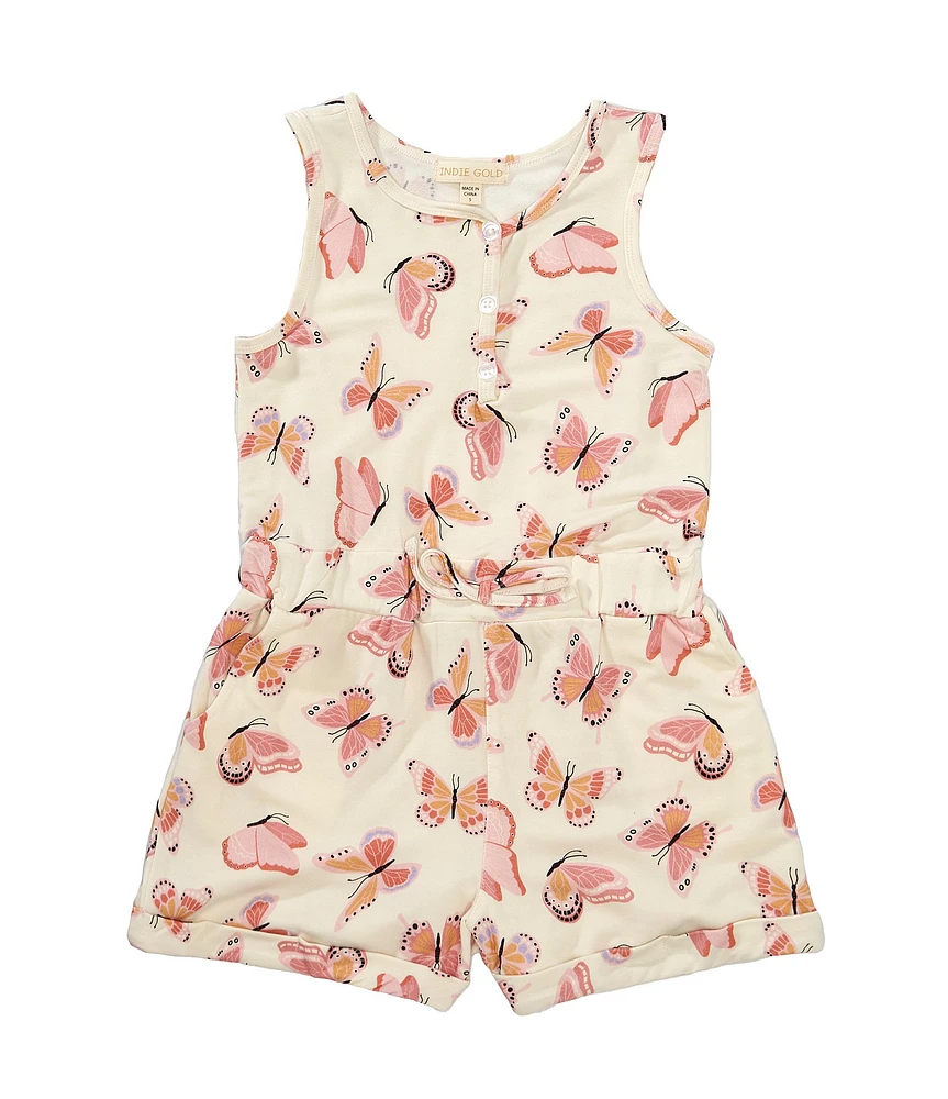 Indie Gold Little Girls Butterfly Printed Sleeveless Romper