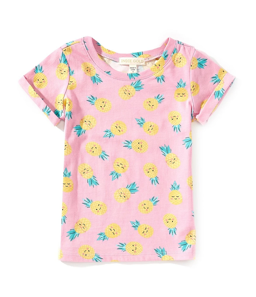 Indie Gold Little Girls Roll-Sleeve Pineapple-Printed T-Shirt