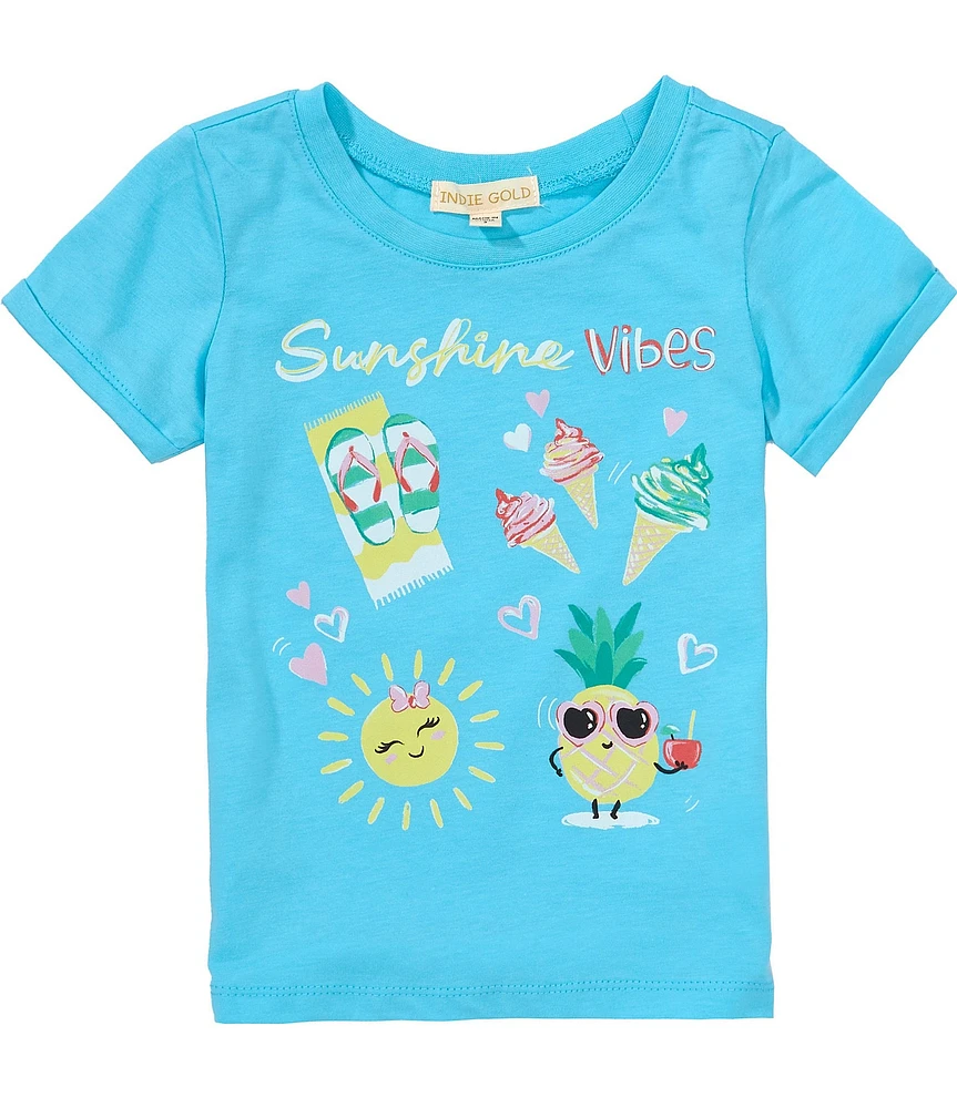 Indie Gold Little Girls Roll-Sleeve Sunshine Vibes T-Shirt