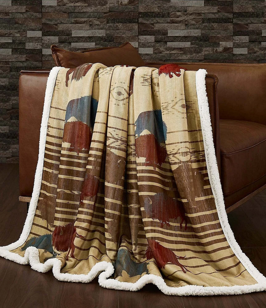 Indigo Hill by HiEnd Accents Home on the Range Buffalo Campfire Sherpa Cozy Throw and Pillows Set