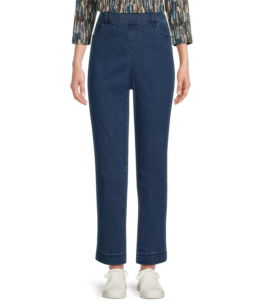 Intro Petite Size Stella Straight Leg Slimming Comfort Waist Pull-On Denim Ankle Pants