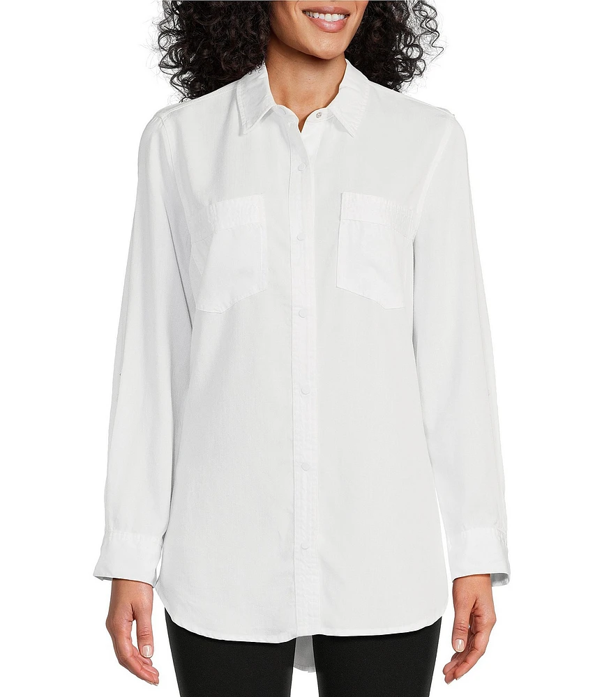 Intro Long Roll-Tab Sleeve Button Front Slub Lyocell Shirt
