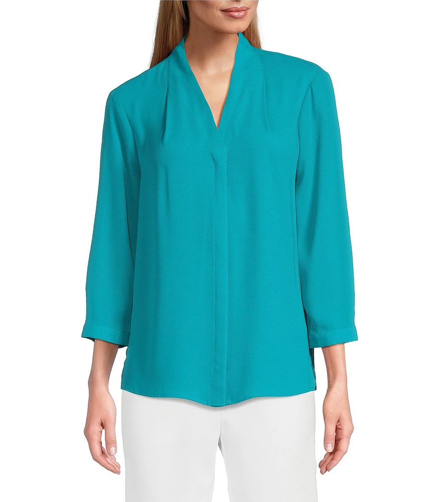 Investments Caroline Signature V-Neck 3/4 Sleeve Button Front Blouse