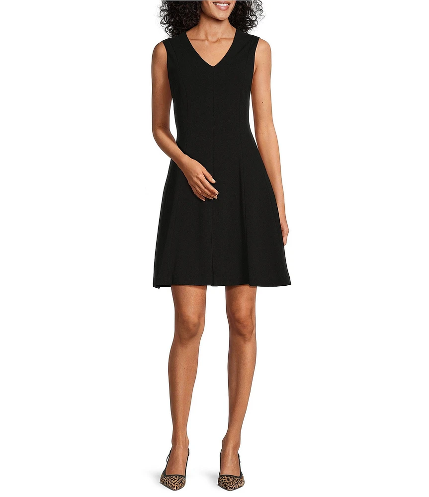 Investments Scuba Crepe Sleeveless V-Neck Fit and Flare Midi Dress