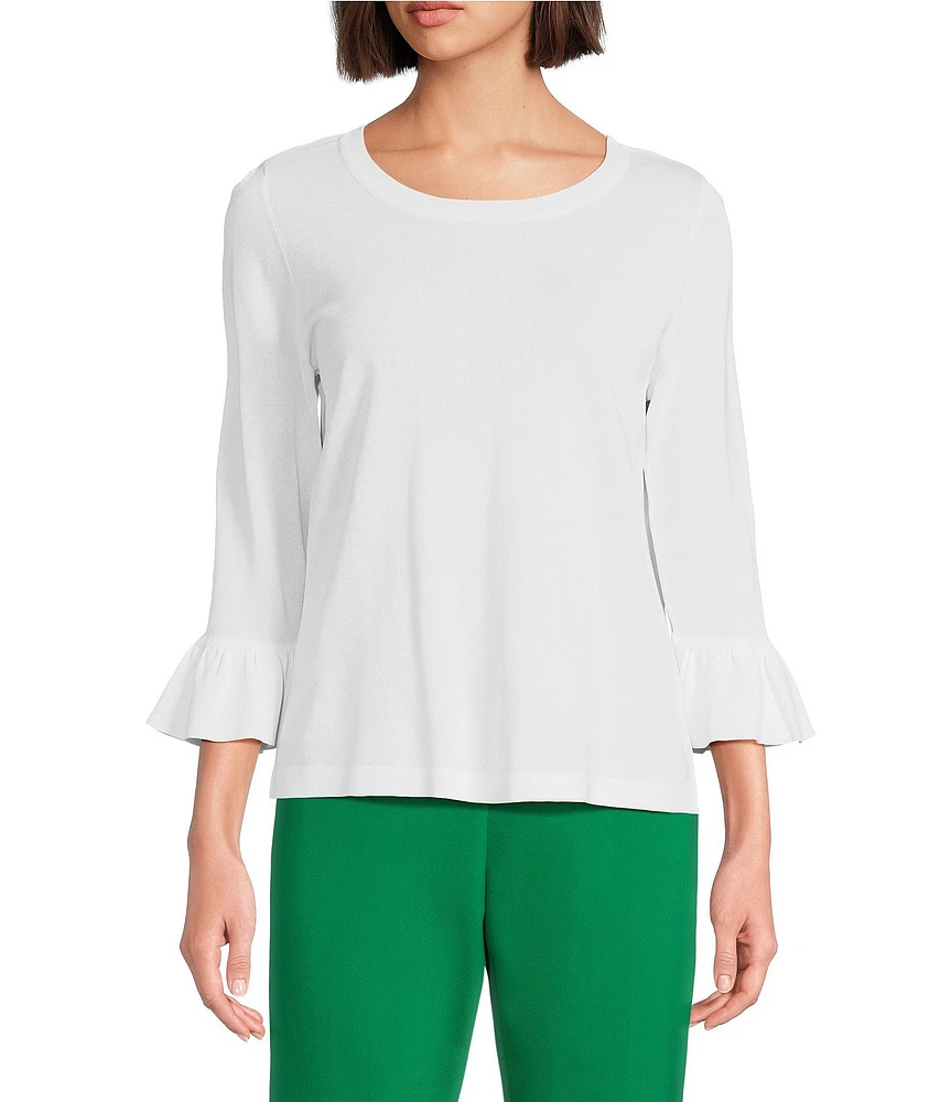 Investments Petite Size 3/4 Flounce Sleeve Crew Neck Top