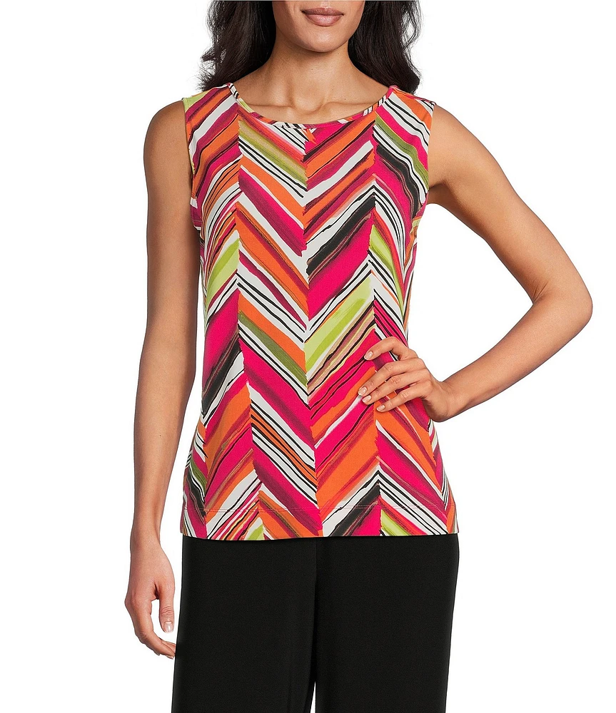 Investments Petite Size Soft Separates Multi Broken Chevron Reversible Crew to Scoop Neck Sleeveless Top