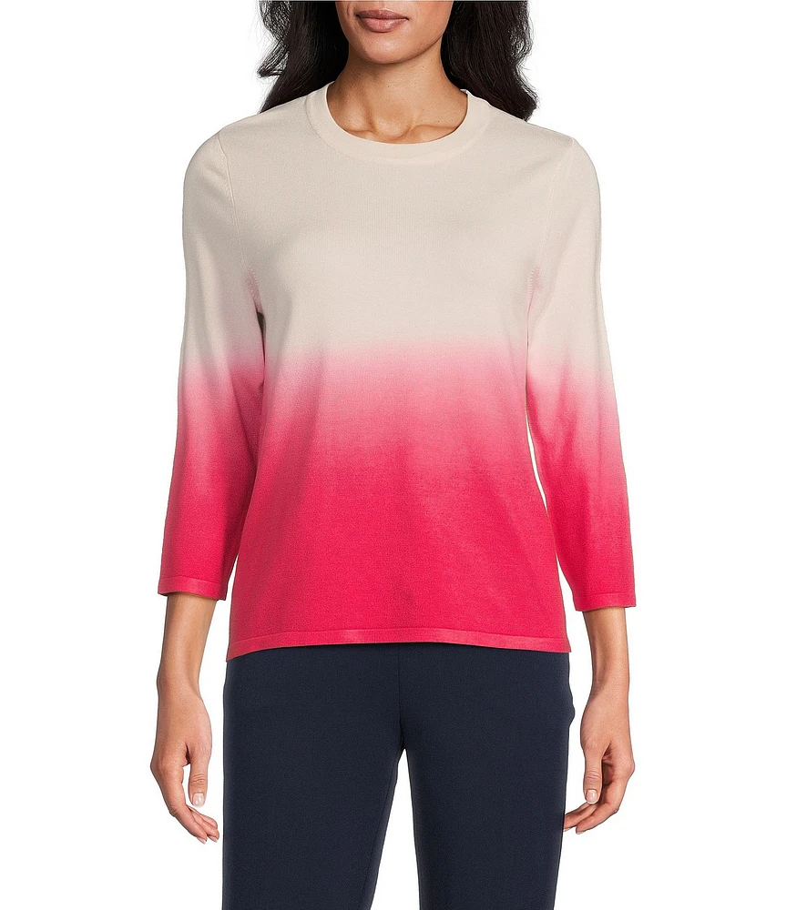 Investments Petite Size Ombre 3/4 Sleeve Crew Neck Sweater