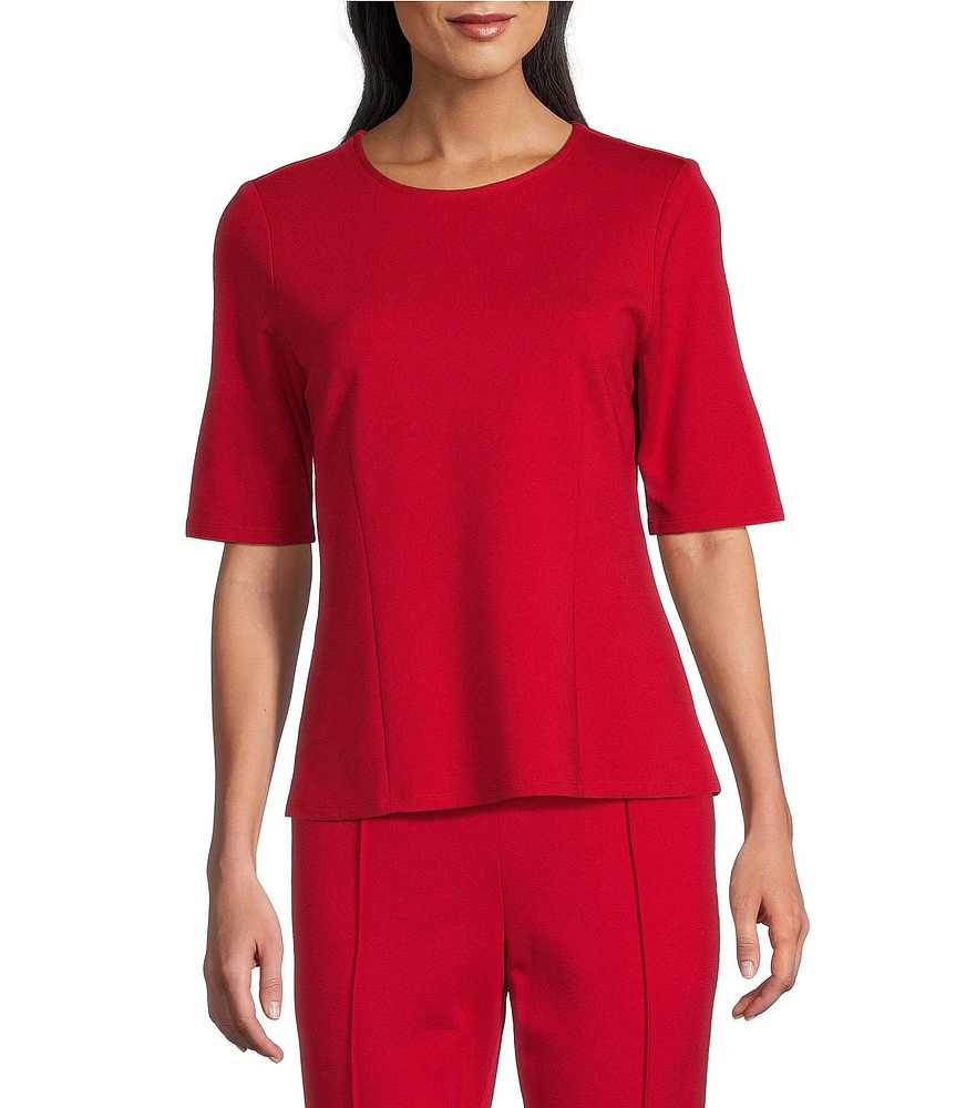 Investments Signature Ponte Short Sleeve Crew Neck Darted Hem Top
