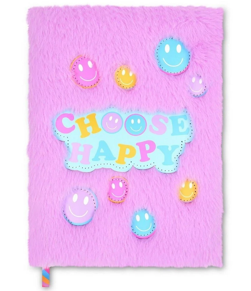 Iscream Choose Happy Faux-Fur Chenille Journal