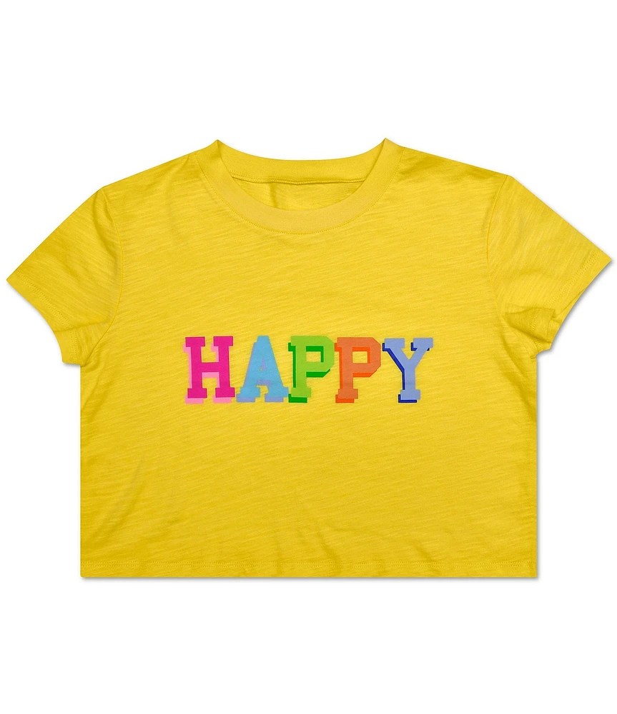 Iscream Little/Big Girls Short Sleeve Happy Boxy Graphic T-Shirt