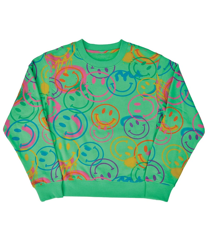 Iscream Little/Big Girls Allover Smile Crew Neck Long Sleeve Sweatshirt