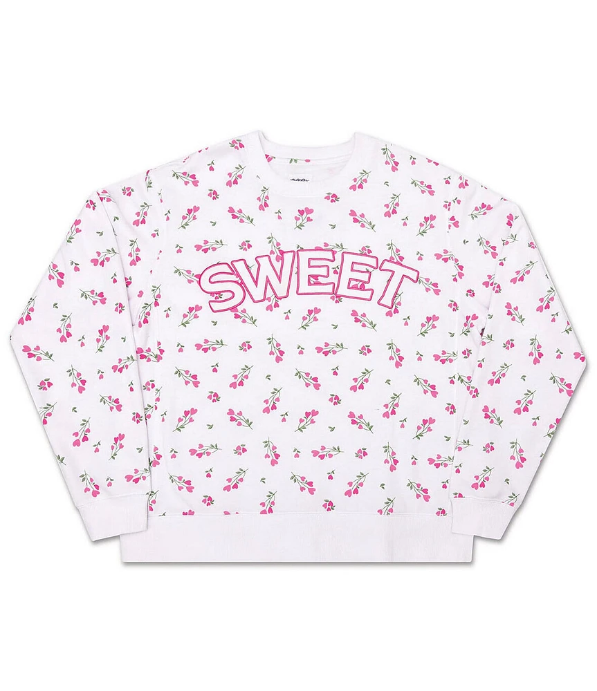 Iscream X Theme Little/Big Girls Sweet Hearts Long Sleeve Crew Neck Sweatshirt