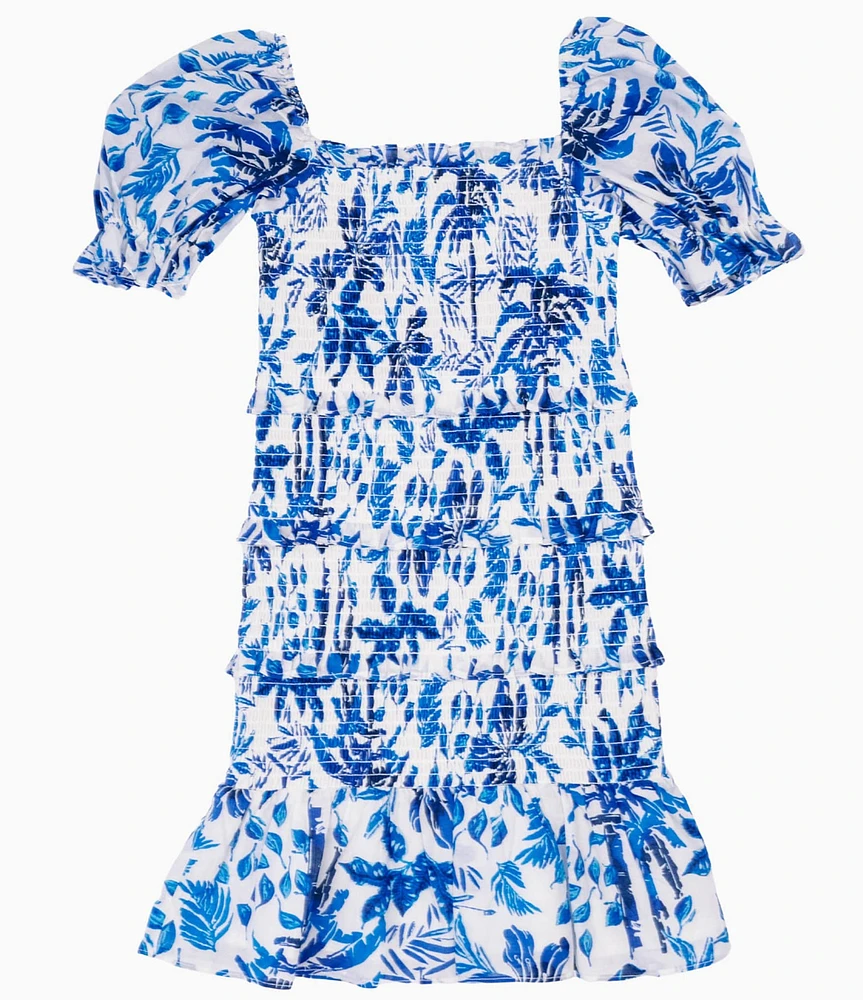 J.Marie Big Girls Hayden Floral Puff Sleeve Tiered Dress
