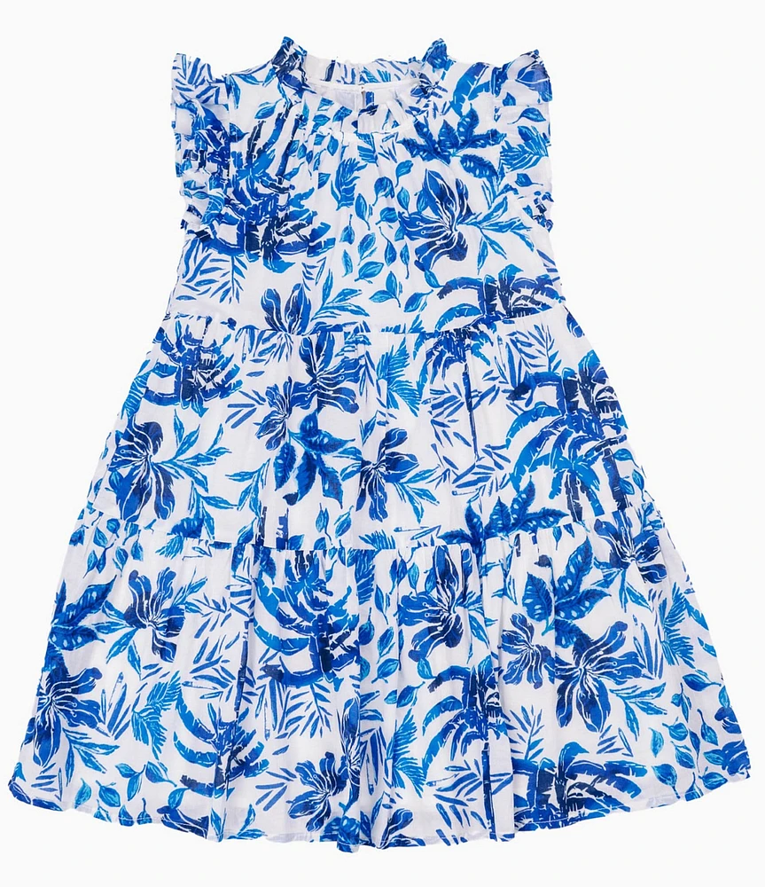 J.Marie Big Girls Hayden Tropical Floral Flutter Sleeve Dress
