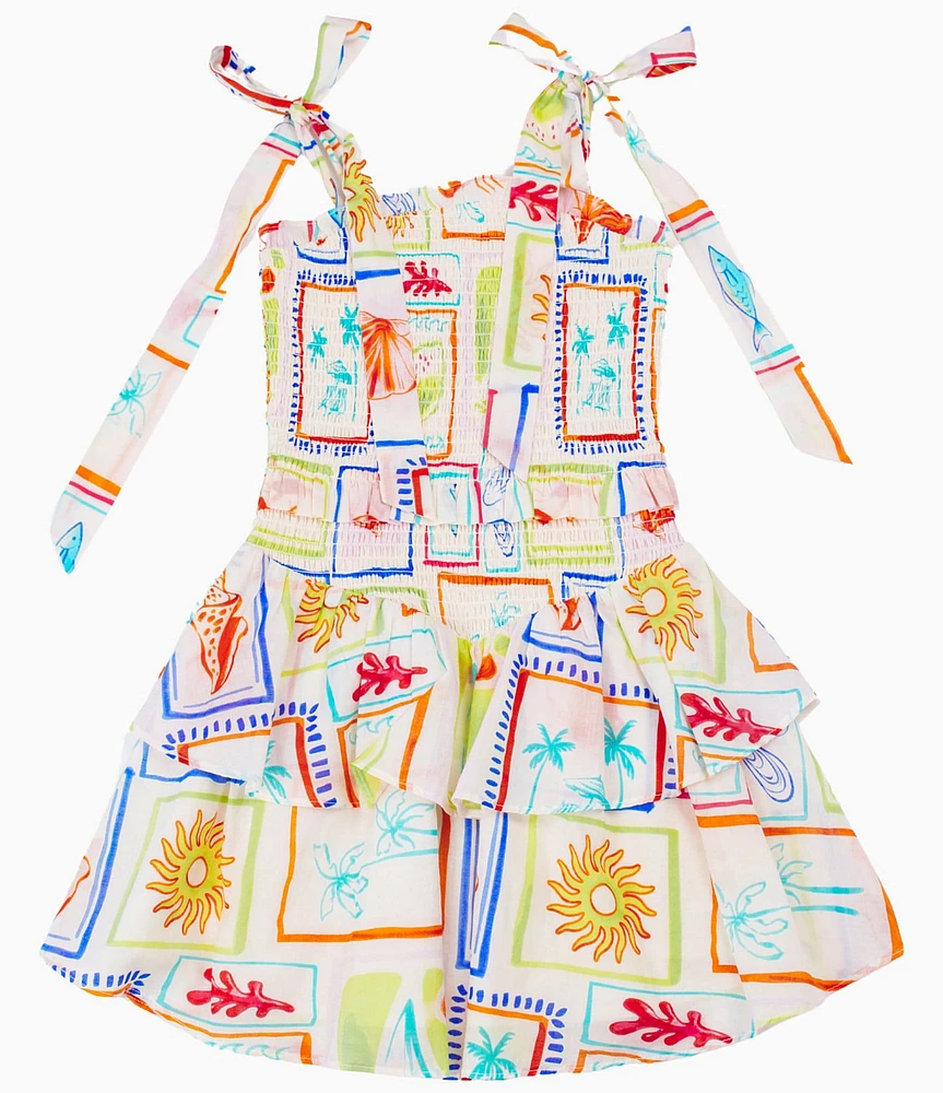 J.Marie Big Girls Lucia Beach Vibes Tropical Print Tie Strap Dress