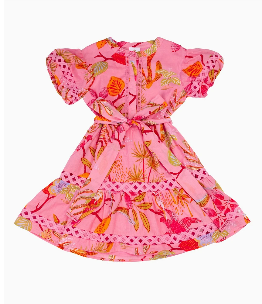 J.Marie Big Girls Playa Tropical Floral Print Puff Sleeve Dress