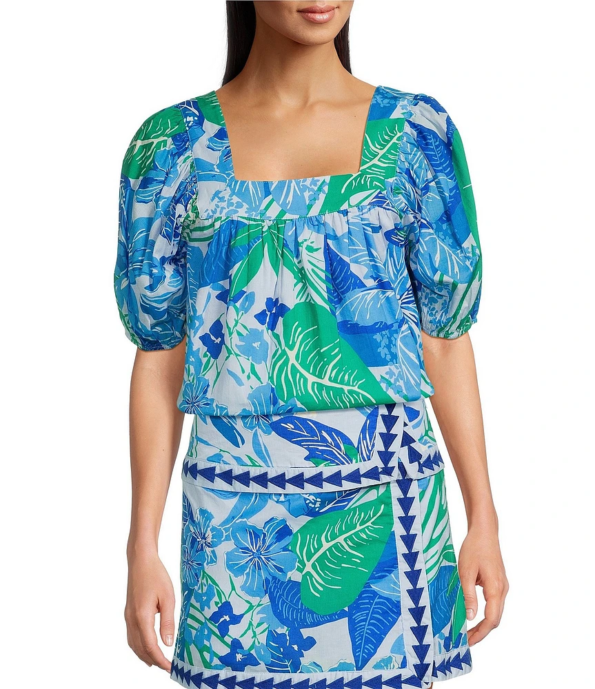 J.Marie Coordinating Andie Floral Print Square Neck Puff Sleeve Top