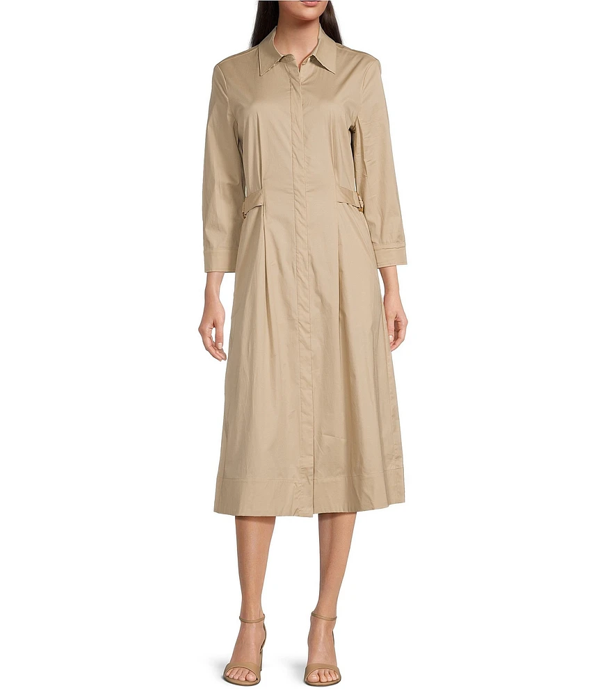 J.McLaughlin Minae Woven Point Collar 3/4 Sleeve Button Front Midi Dress