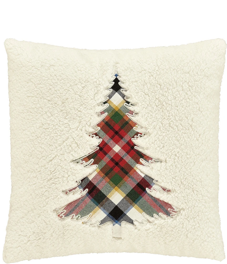 J. Queen New York Holiday Collection Christopher Plaid Appliqued Christmas Shaped Tree Reversible Square Pillow