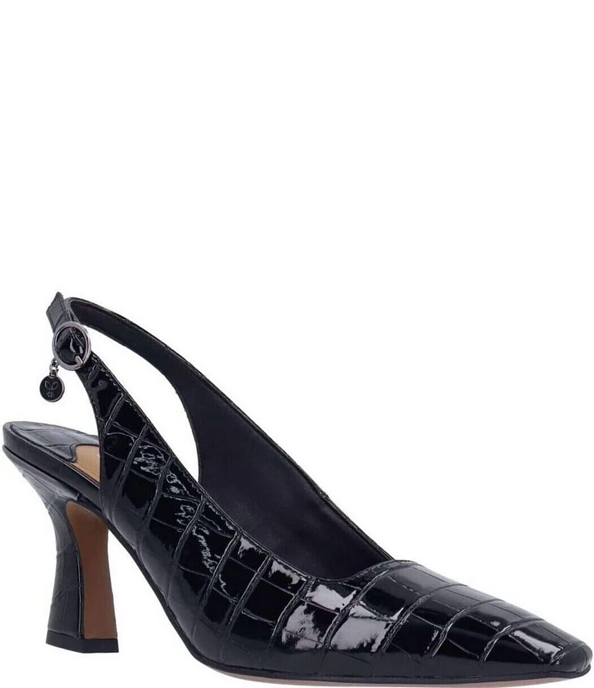 J. Renee Delah Patent Crocodile Embossed Slingback Pumps