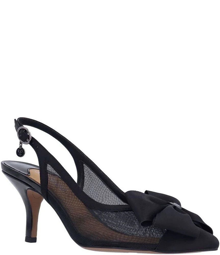 J. Renee Kadence Satin and Mesh Grosgrain Bow Slingback Pumps