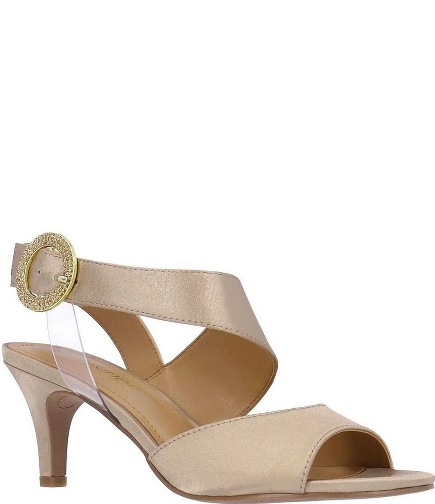 J. Renee Safira Satin Asymmetrical Embellished Ornament Buckle Dress Sandals