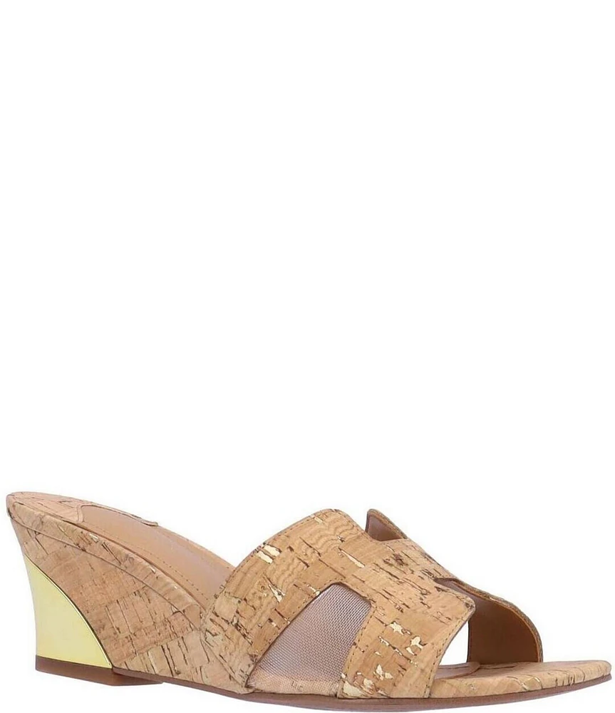 J. Renee Zahra Cork Mesh Wedge Slide Sandals