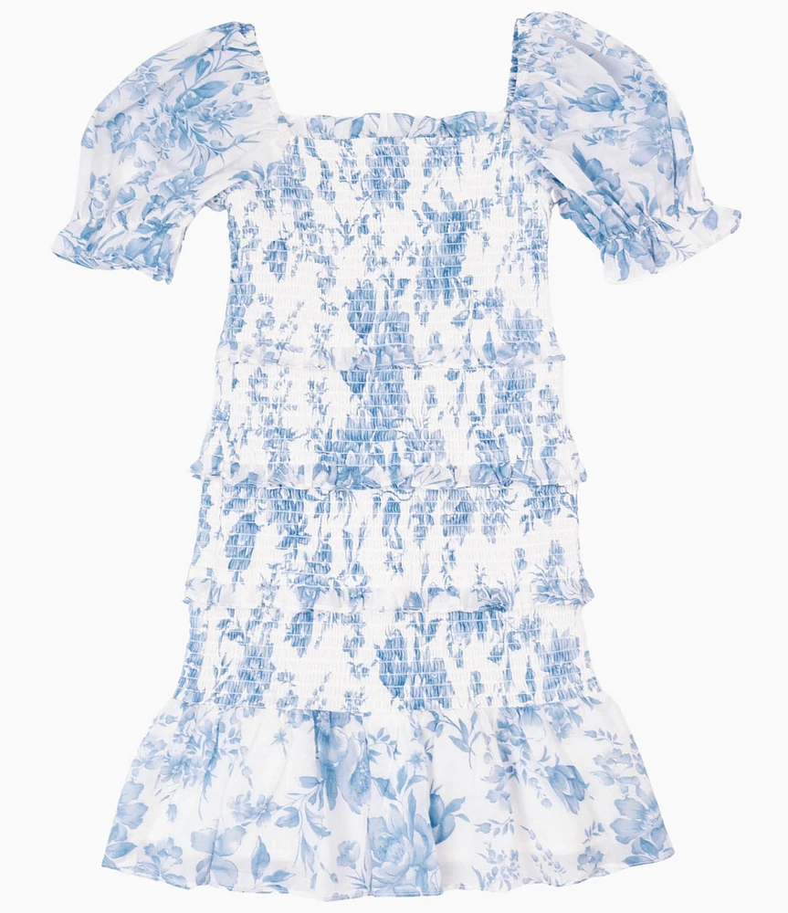 J.Marie Big Girls Chloe Toile Print Puff Sleeve Dress