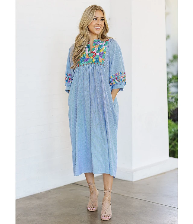 sachin and babi light blue dress Reistor Embroidered Tiered Wrap Maxi Dress