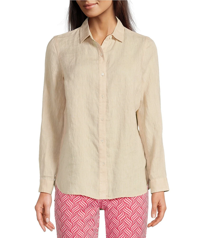 J.McLaughlin Britt Linen Point Collar Long Sleeve Button Front Blouse